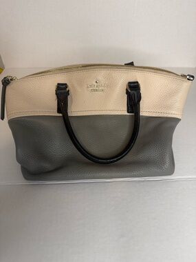 kate spade Two-Tone Pebbled Leather Satchel in Cream, Gray and Black